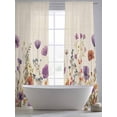 thumbnail image 3 of Purple Flowers Sheer Curtains 108 inches Long 2 Panels Set Plants Watercolor Floral Retro Linen Tiers Sheers Rod Pocket Small Window Short Curtains for Kitchen Cafe, Each 52" W x 108" L, 3 of 7