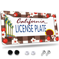 1 Pcs Checkered Pattern License Plate Frame, License Plate Cover for Car Decorative Parts, Aluminum License Plate Bracket Holder Rust-Proof Weather-Proof for US Standard Car