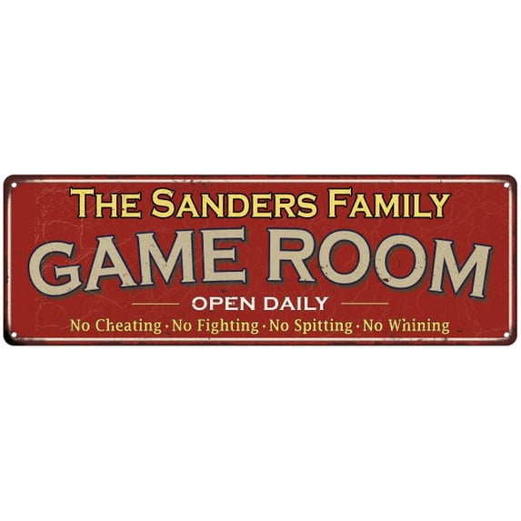 The Sanders Family Gift Red Game Room Metal 6x18 Sign 206180038636