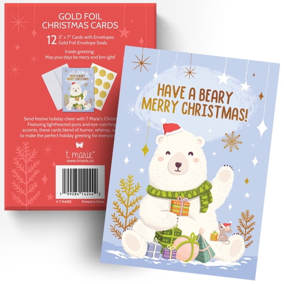T Marie Brand 12 Cute Christmas Cards Boxed with Envelope & Sticker