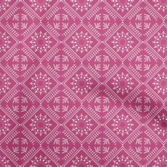oneOone Cotton Jersey Fuschia Pink Fabric Asian Floral Block Dress Material Fabric Print Fabric By The Yard 58 Inch Wide