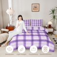 thumbnail image 3 of Manfei Modern Purple White Checkered Queen Comforter Set,Geometric Check Comforter Sets Queen,Reversible,3pcs,1 Comforter and 2 Pillowcases,3pcs,1 Comforter and 2 Pillowcases, 3 of 7