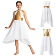 thumbnail image 3 of Aislor Girls Praise Dance Liturgical Worship Lyrical Dress Shiny Metallic Asymmetrical Chiffon Celebration White 14, 3 of 7