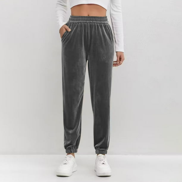 Karight Women's Velour Pants Soft Velvet Straight Leg Sweatpants Elastic Waist Warm Lounge Pant with Pockets
