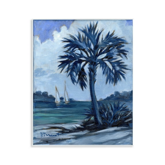 Stupell Industries Blue Palm Impressions Landscape & Nature Painting Unframed Art Print Wall Art, 11 x 14