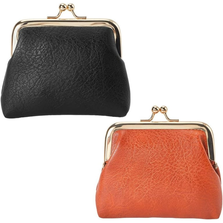 2pcs Kiss Lock Coin Purse Leather Coin Purse Mini Vintage Snap
