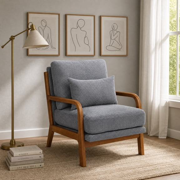 MOONMISS Accent Chair, Reading Club Chair with Pillow for Living Room Bedroom Furniture,Light Gray