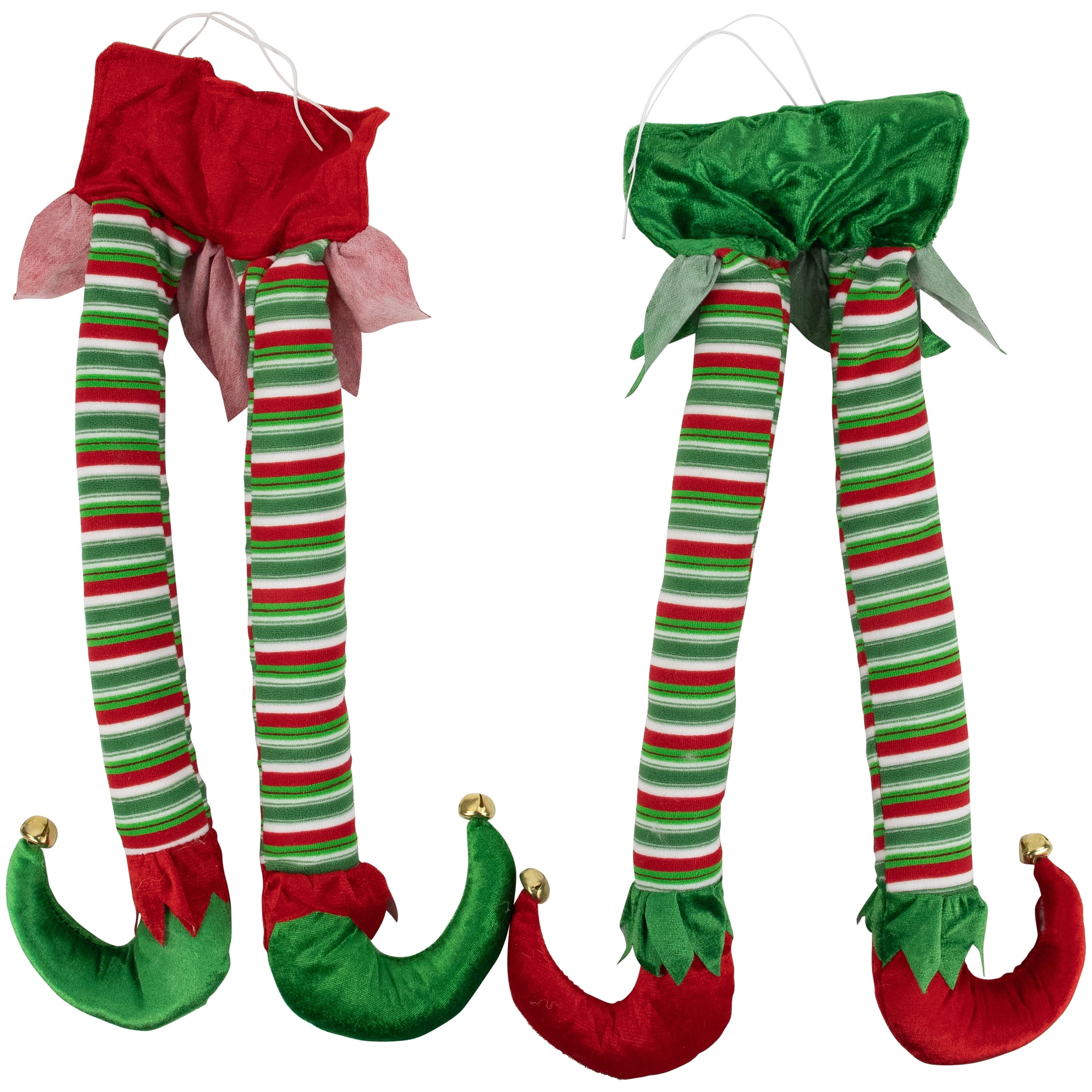 Northlight Striped Plush Elf Legs Christmas Decorations - 19" - Red and Green - Set of 2