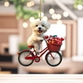 thumbnail image 2 of Hanging Day Sign Anniversary Pendant Wall Door Pendant Home Party Ornaments For Walls Doors Decorations 1Pc, White Dog On Bicycle With Gift Baskets Wall Hanging Ornament, Festive, 2 of 7