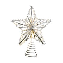Gold Christmas Tree Topper,9.84×7.87inch Hollow-Out Star Tree Topper with Warm White Lights,Pre-lit 5 Point Star Treetop,Lighted Wire Star with Lights for Christmas Tree Home Decoration