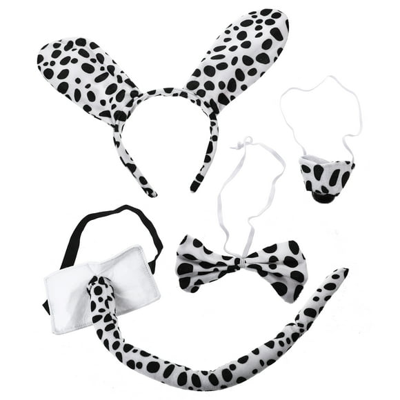 1 Set Animal Ear Headband Cosplay Spotted Dog Costume Tail Prop Bowtie Fake Nose Decor