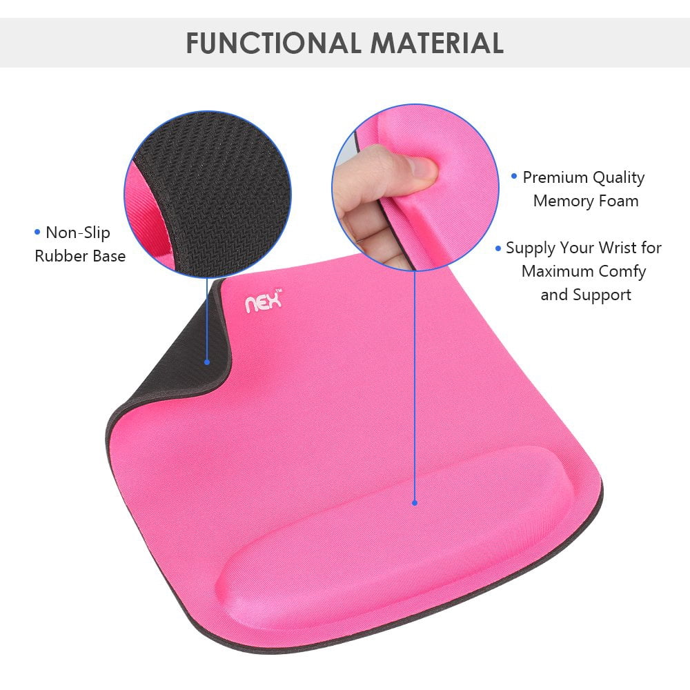 NEX Mouse Pad with Memory Foam Wrist Rest, Non-slip Rubber Base Mouse Mat for Typist Office (Pink)