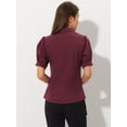 thumbnail image 4 of Camisa abotonada de oficina de trabajo Allegra K de algodón con cuello de manga abullonada para mujer Rojo Oscuro XS, 4 of 5