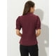 thumbnail image 4 of Camisa abotonada de oficina de trabajo Allegra K de algodón con cuello de manga abullonada para mujer Rojo Oscuro XS, 4 of 5