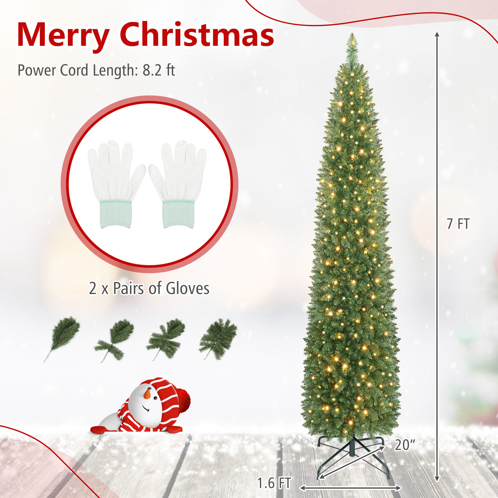 Costway 7 Ft Pre-Lit Pencil Christmas Tree with 200 LED Lights photo 3