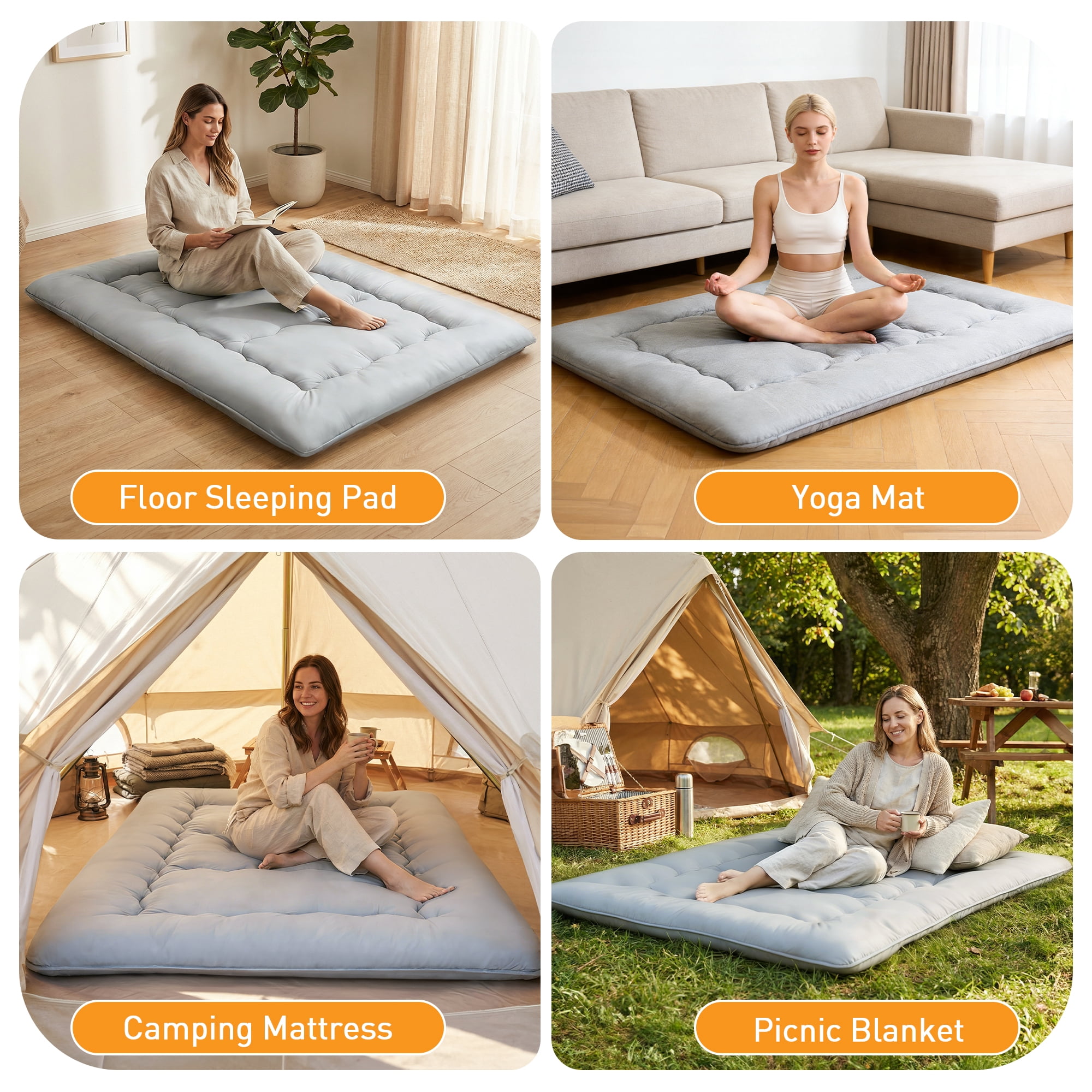 CONCETTA Memory Foam Futon Mattress, Full Size, Foldable Tatami Floor Mattress with Storage Bag, Gray