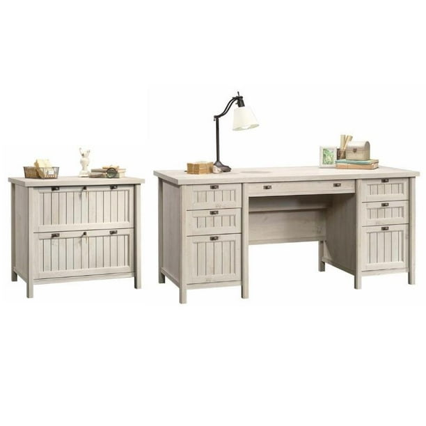 Sauder 2 Piece Executive Desk And Lateral File Set In Chalked Chestnut Walmart Com Walmart Com
