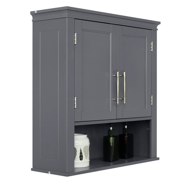 Tbest 23 X 8 24 Wall Cabinet Double Door Storage With Compartment Adjustable Frame Gray Com - Wall Unit Cabinets Storage