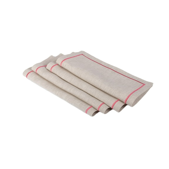 Linen Cocktail Napkins With Embroidery Borders, Set of 4