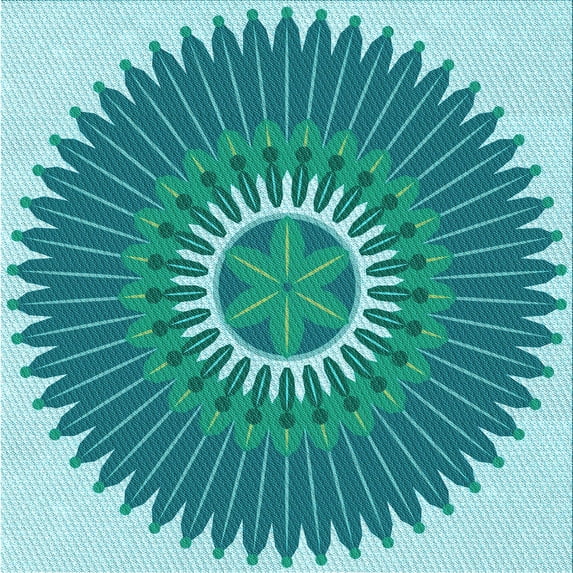 Ahgly Company Indoor Square Patterned Dark Cyan Green Area Rugs, 7' Square