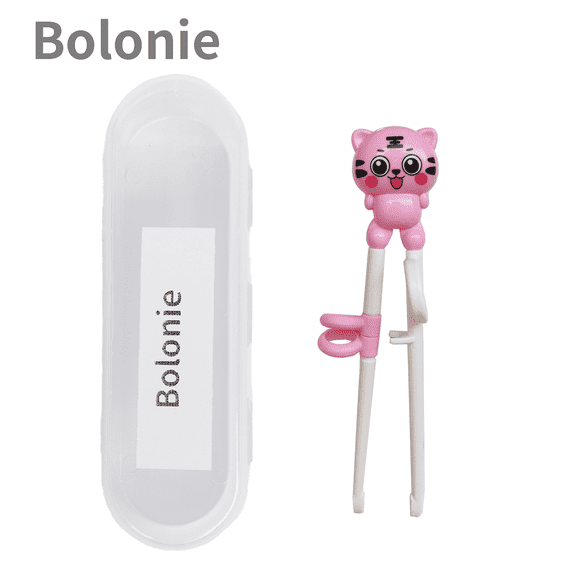 Bolonie Kids Chopsticks with Case - Bolonie Cute Pink Tiger Training Chopsticks for Kids - Set of 1 Pairs