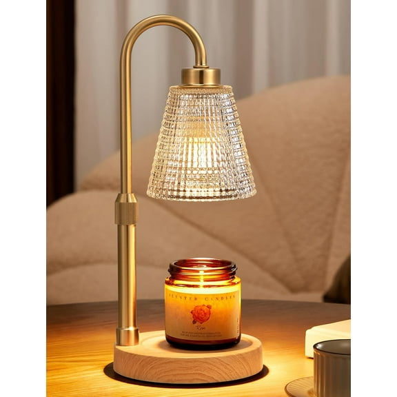 HH Wood Color& Clear Candle Warmer Lamp with Timer, Dimmable Candle Warmer for Jar Candles, Height Adjustable Wax Melts Warmer, Birthday Gifts for Women Mom, House Warming Gifts New Home Decor