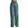 thumbnail image 2 of Women'S Patchwork High Waist Wide Leg Jeans Color Block Denim Straight Leg Trendy Trousers Blue & Green XXL, 2 of 7