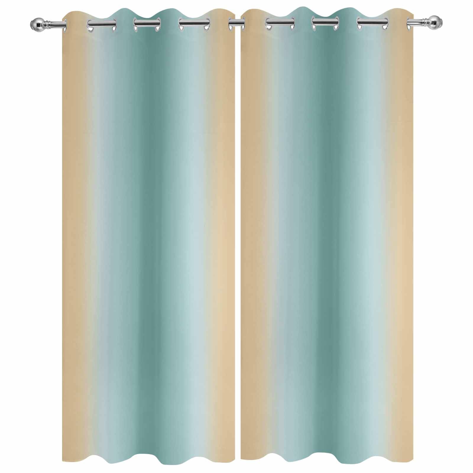 Outdoor Curtains for Patio Waterproof, Teal Yellow Ombre Windproof Pravicy Outside Porch Blackout Curtain, Farmhouse Modern Gradient Art Sun Blocking Grommets Curtains for Cabana 2 Panels 54"x84"