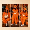 thumbnail image 5 of LILIYA Pumpkin Print Adult Onesie, Cozy Hooded Jumpsuit, Long Sleeve Pajamas for Couples, Soft Bodysuit with Deep Pockets, Warm Holiday Loungewear Suit, 5 of 8