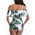 thumbnail image 5 of Women One Piece Plus Size Swimwear Ruffle Flounce Off Shoulder Printed Monokini Swimsuits Leaves Printing Swimwear Bathing Suits, 5 of 5