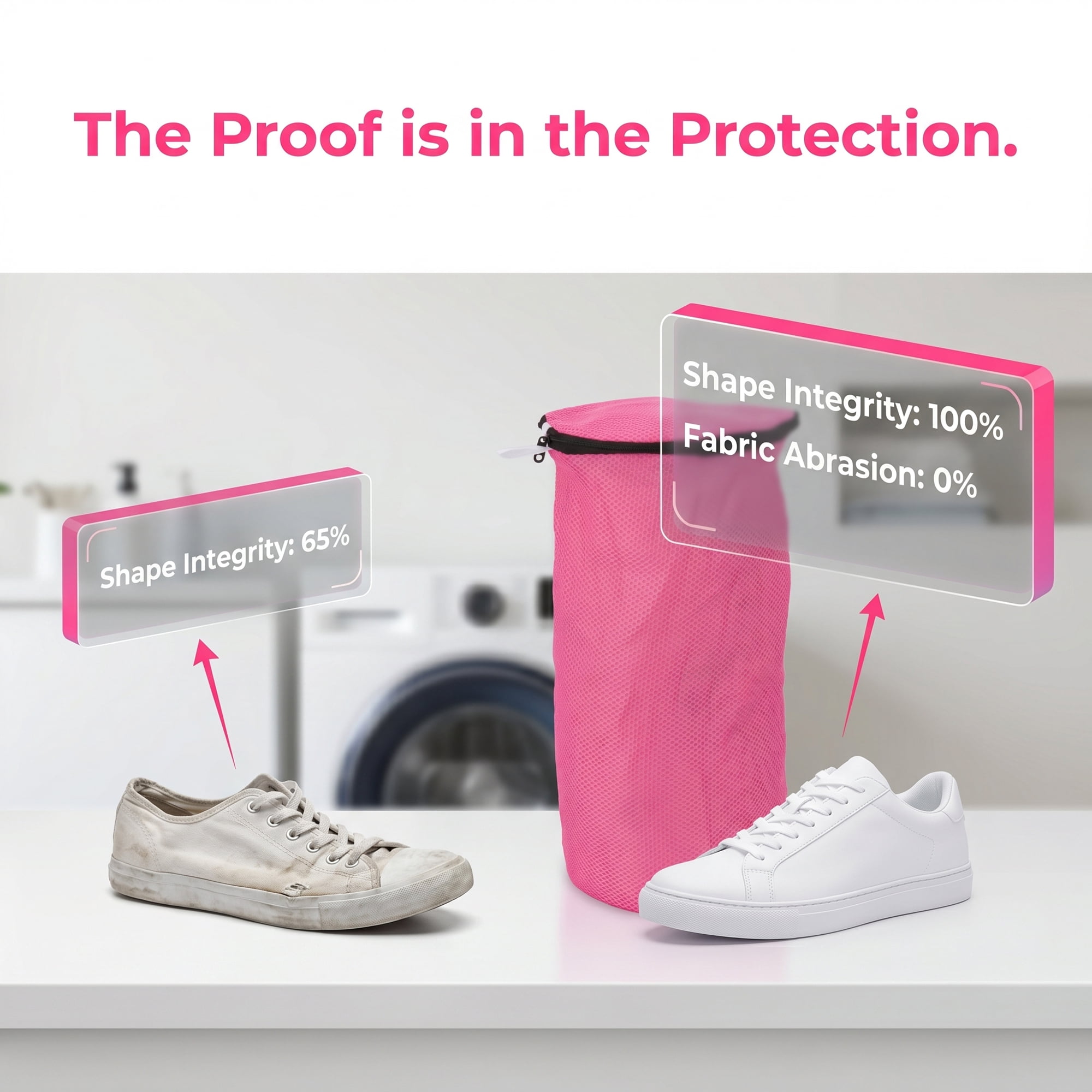 Unique Bargains 2 Pack Polyester  Zippered  Shoe Bag for Washing Machine Pink 7.9"x15"