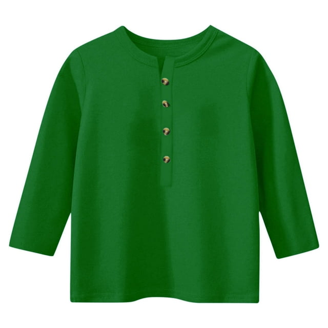 Plebaso Blouse à Manches Longues pour Enfants Filles Décontractée Boutonnée Col Rond Couleur Unie 4-13 Ans