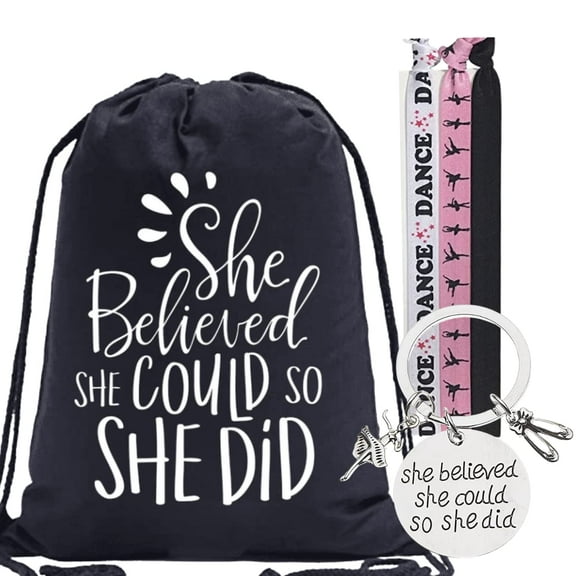 Dance Gift Bundle, Dance She Did Keychain, Drawstring Bag and Headbands Gift Set, Girls Dance Accessories For Dancers and Teams