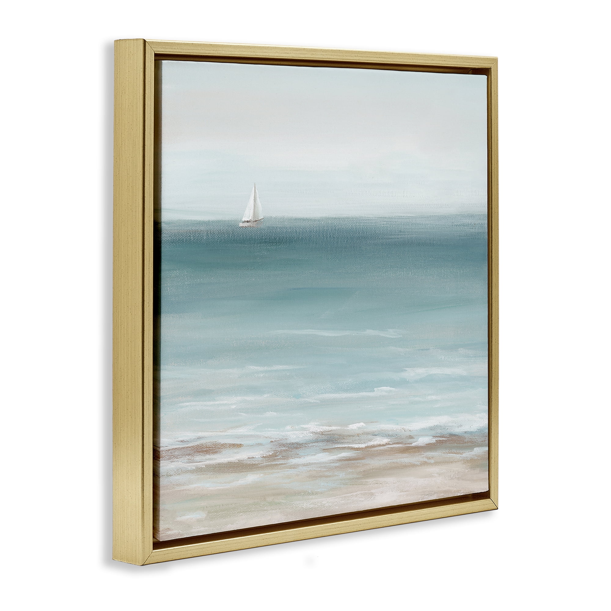 Stupell Industries Faraway Boat on Ocean Nautical & Beach Painting Gold Floater Framed Canvas Art Print Wall Art, 25 x 25
