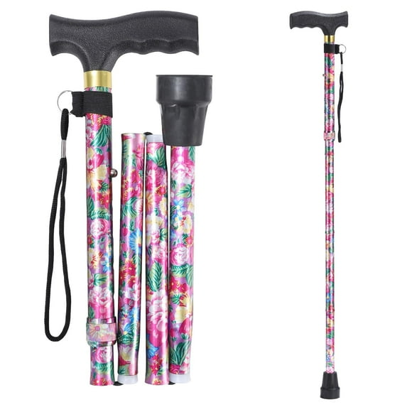 Bastón para mujer, elegante y ligero, plegable, portátil, con altura ajustable de 5 niveles y cómodo mango de plástico en T para personas mayores.