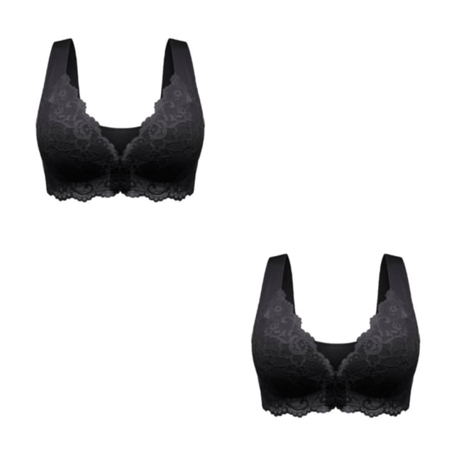 Minnieouse Sujetador deportivo con cierre frontal, belleza en la espalda, cómodo, con realce, sin costuras, sin rastro en la espalda, sujetador Negro 3XL 2piezas