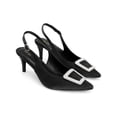 thumbnail image 2 of BLISSFUL STEP Slingback Stiletto Heels Sandal Rhinestone Buckle Pointed Toe Pumps for Women Black (Size 5.5), 2 of 6