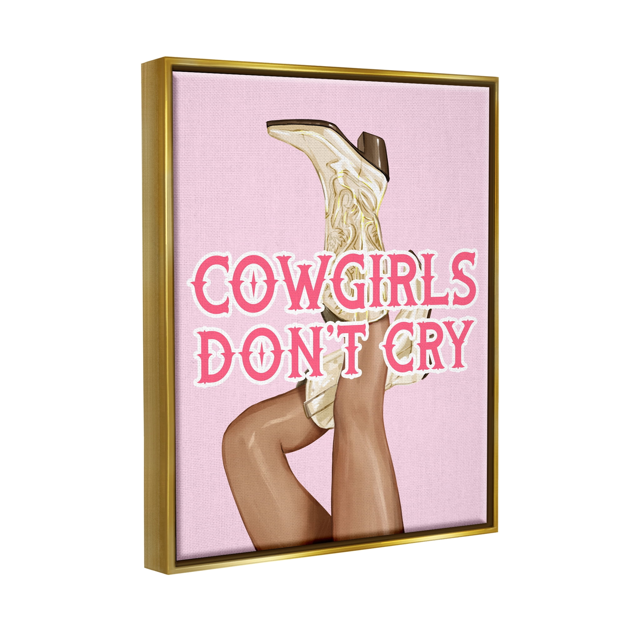 Stupell Industries Cowgirls Don't Cry Phrase Typography Painting Gold Floater Framed Canvas Art Print Wall Art, 17 x 21