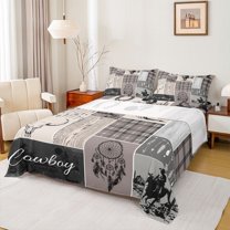 Homewish Rustic Horse Animal Twin Sheet Sets, Hippie Sheep Skeleton Twin Fitted Sheet, Wheat Southwestern Flat Sheet, Breathable Home Decor, 3-Piece