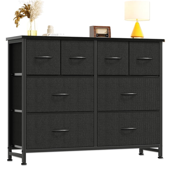 CONCETTA 8-Drawer Fabric Dresser, Wide Chest of Drawers, TV Stand for Bedroom, Living Room, Black