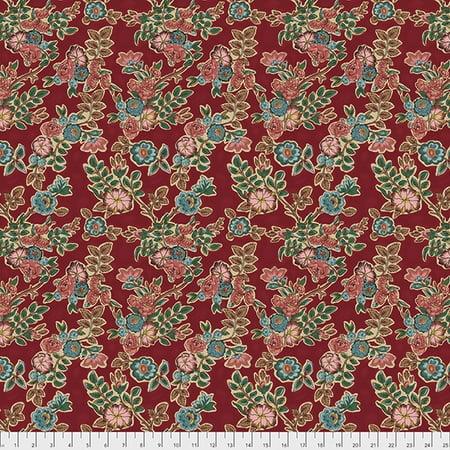 Isabella  Red~Designer Essentials Floral Coton Fabric by Free