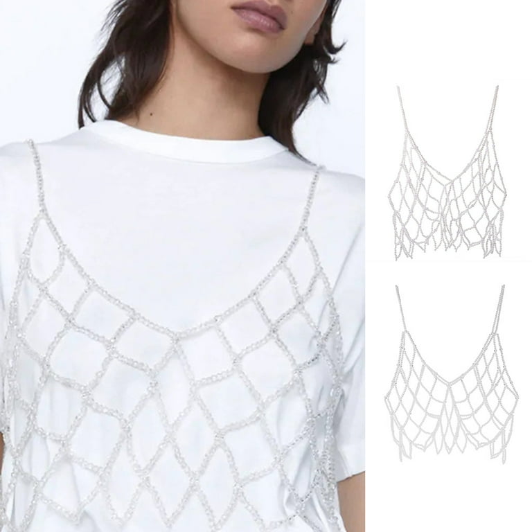 Women Handmade Woven Body Chain Camisole Imitation Pearl