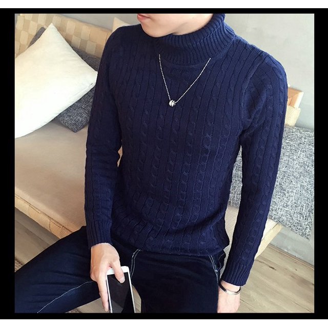 Suéter de cuello alto de color sólido de invierno, suéter de punto para hombre, suéter de estilo coreano para adolescentes