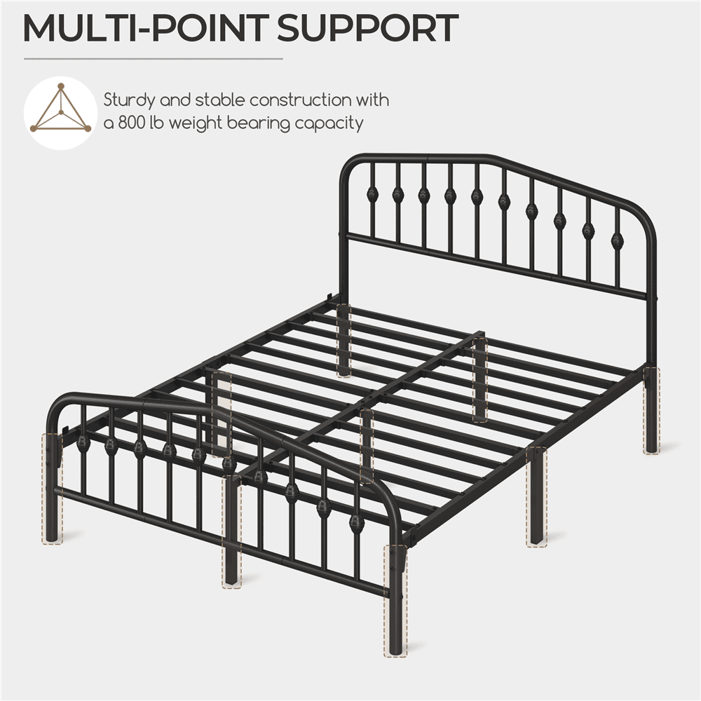 Renwick Modern Metal Platform Bed with Arched Headboard and Footboard, Adult,Queen, Black