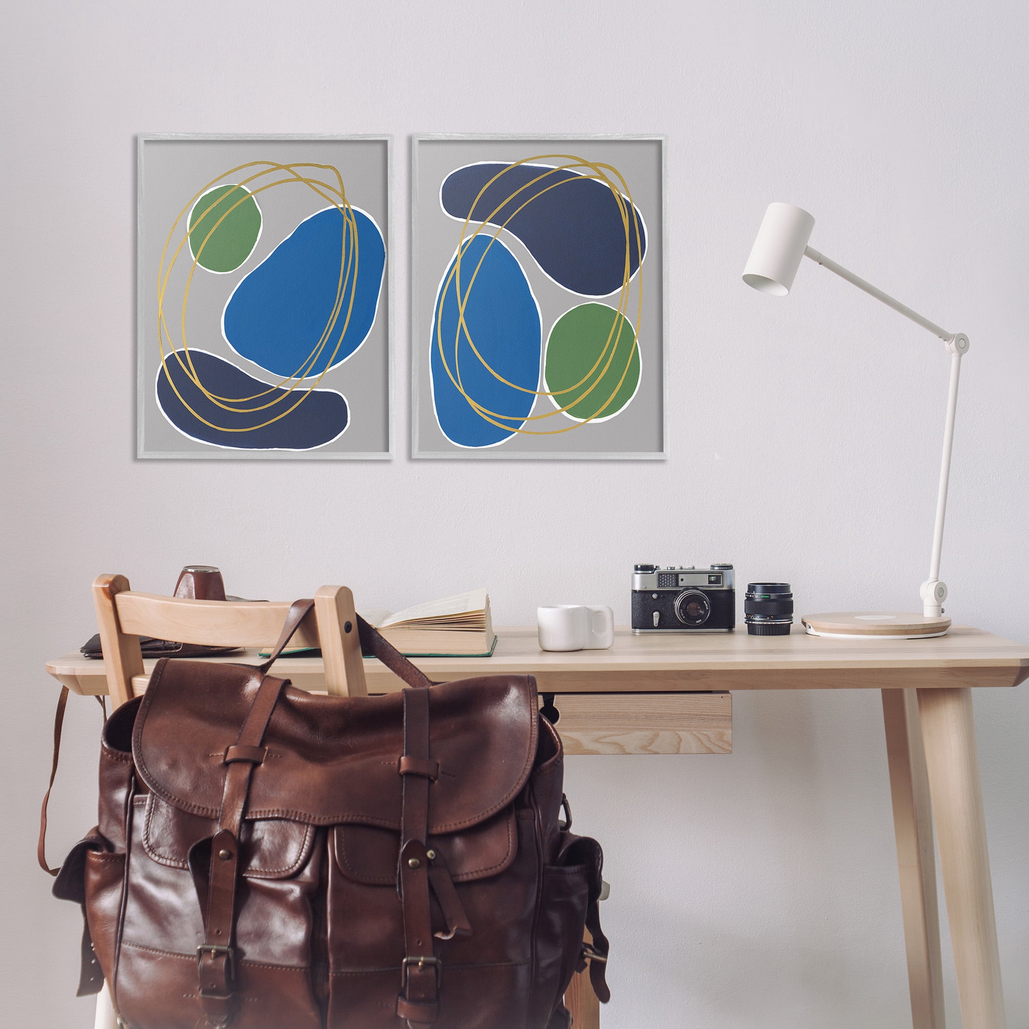Stupell Industries Contemporary Oblong Shapes Abstract Painting Gray Framed Art Print Wall Art, 16 x 20, Set of 2