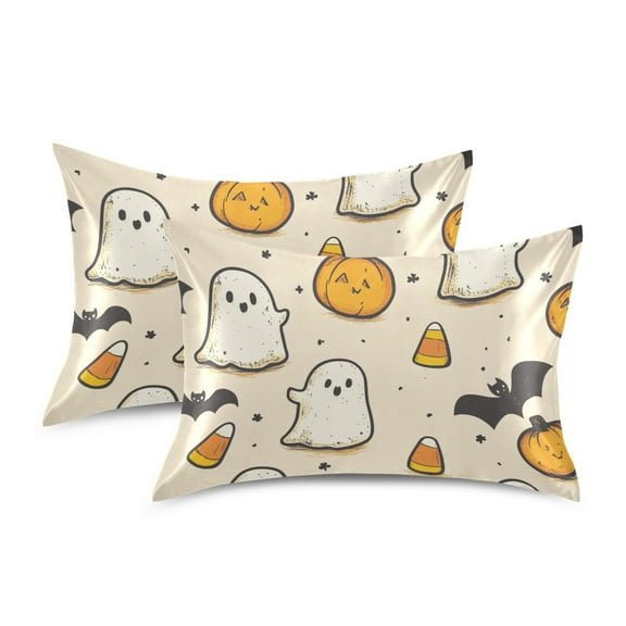 Yayeee Pillowcase Standard Size Set of 2 Satin Wrinkle Resistant Pillow Case, Halloween Cute Ghosts