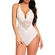 thumbnail image 1 of Lencería de entrepierna para mujer, body de encaje sexy con escote en V profundo, picardías de encaje de una pieza, pequeño blanco-(con entrepierna a presión) Jormftte WRMH-261-4, 1 of 7