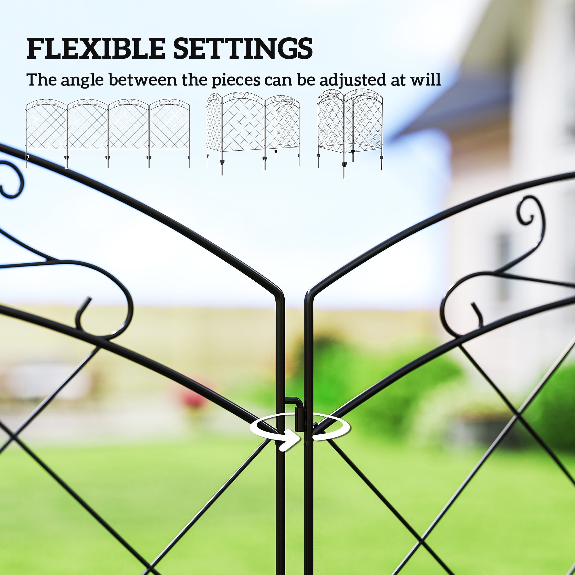 Outsunny Garden Fence, 4 Pack Metal Fence Panels, 11.4' Decorative Yard Border Edging, Landscape, 43" H, Flourishes