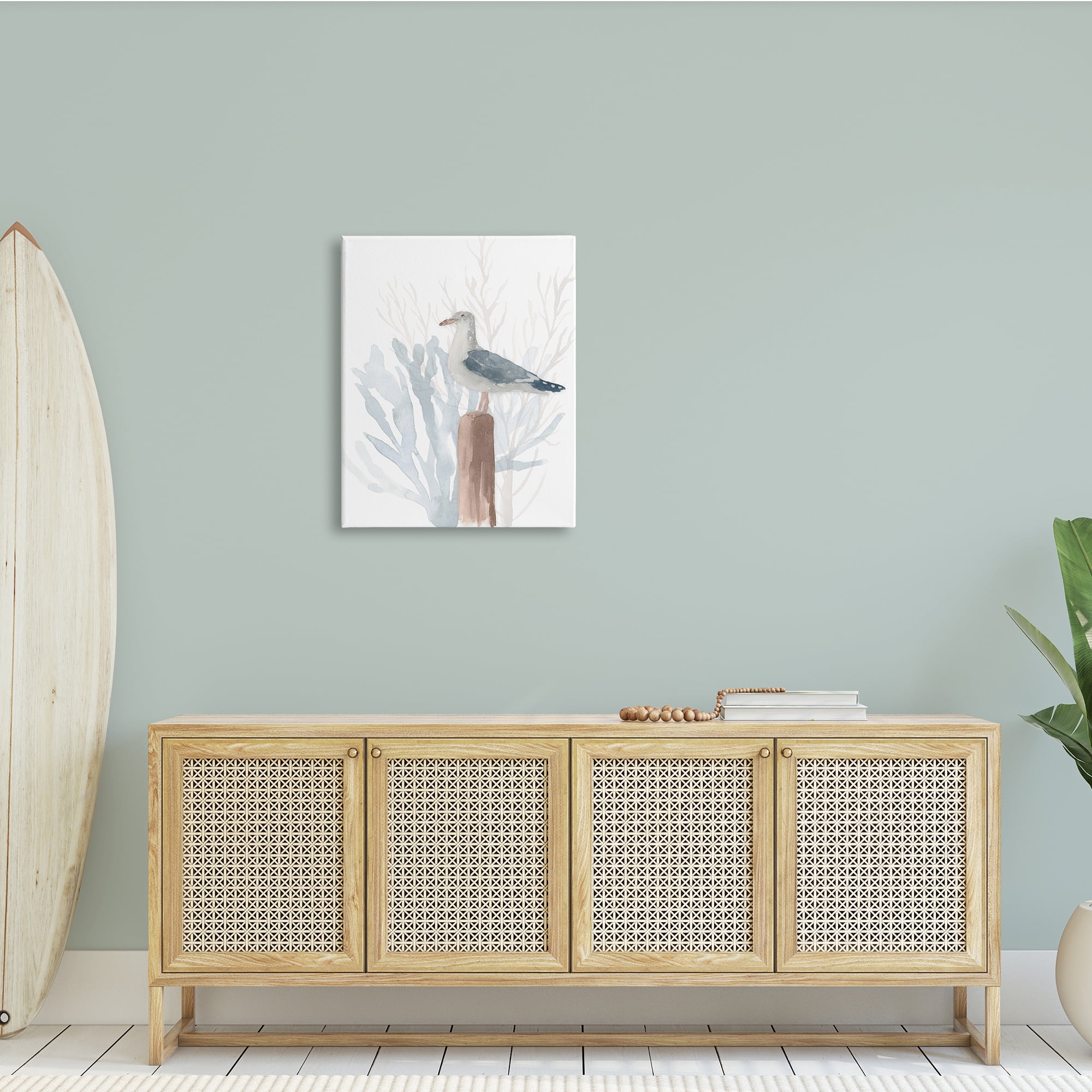 Stupell Industries Relaxed Nautical Seagull Beach Bird Blue Sea Coral, 24 x 30, Design by Lucille Price