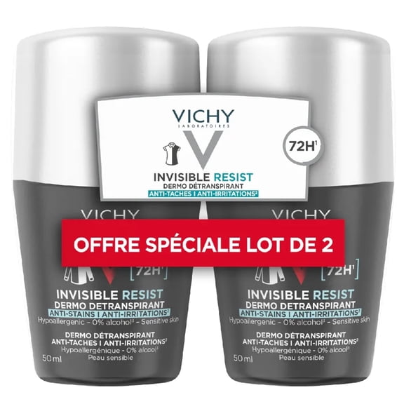 Vichy Homme Invisible Resist 72H Deodorant Dermo-Detranspirant Roll-On Set of 2x50ml